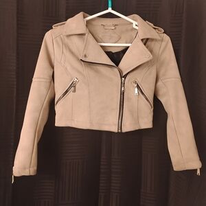 Jou Jou Girls Size Small Beige Leather Jacket
